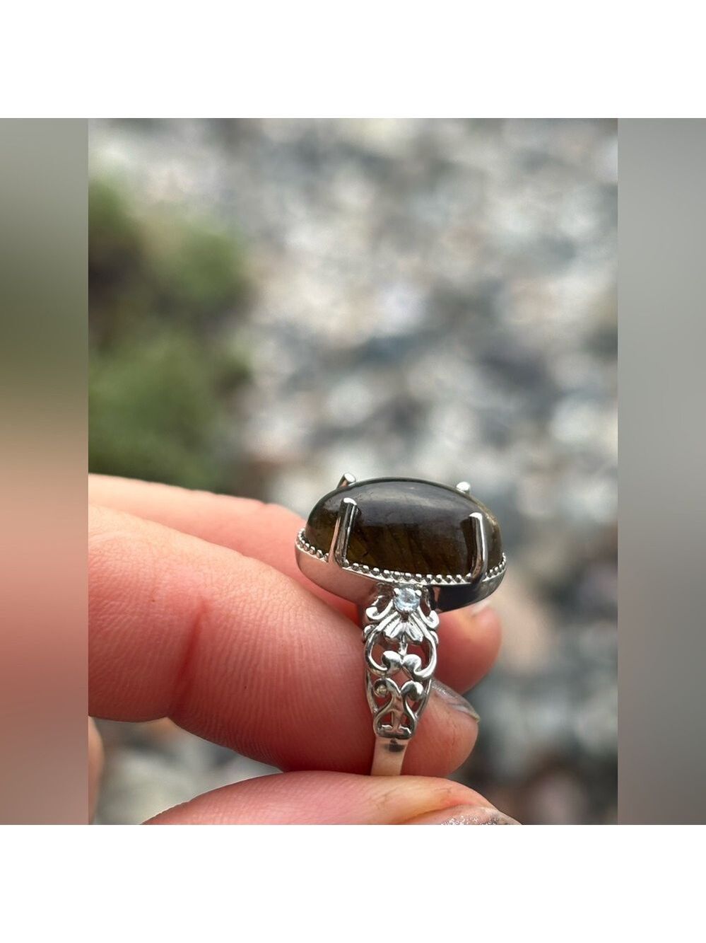 Blue Flash Labradorite Ring • Platinum-Plated • Genuine Topaz • Size 7 (Karis) - Picture 11 of 14